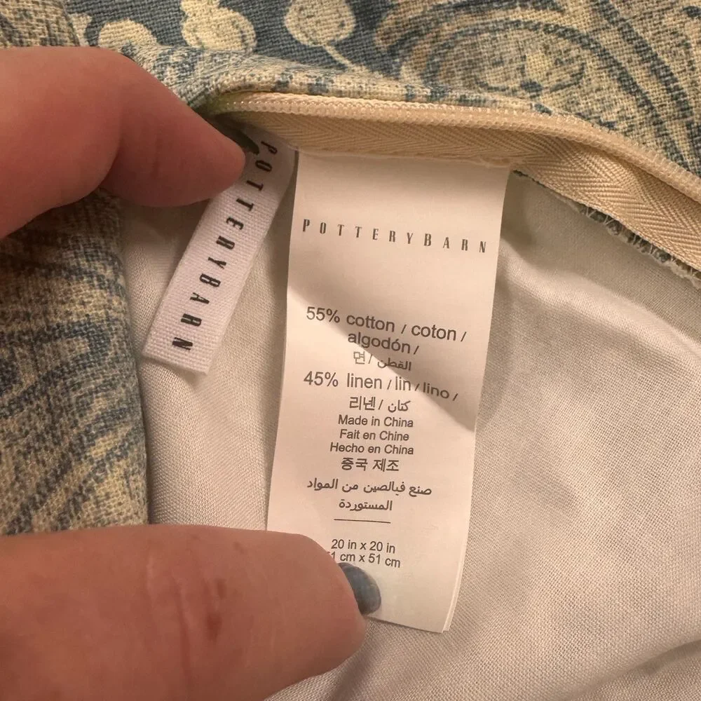 Pottery Barn Janelle Damask Printed Linen Cotton Blend 20